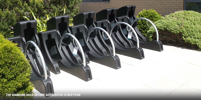 Streetpods with 10 spaces to park bikes